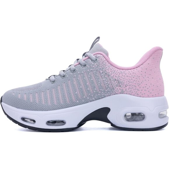Women Grey Pink Running Shoes Tennis Sneakers with Arch Support for Workout - Picture 2 of 6